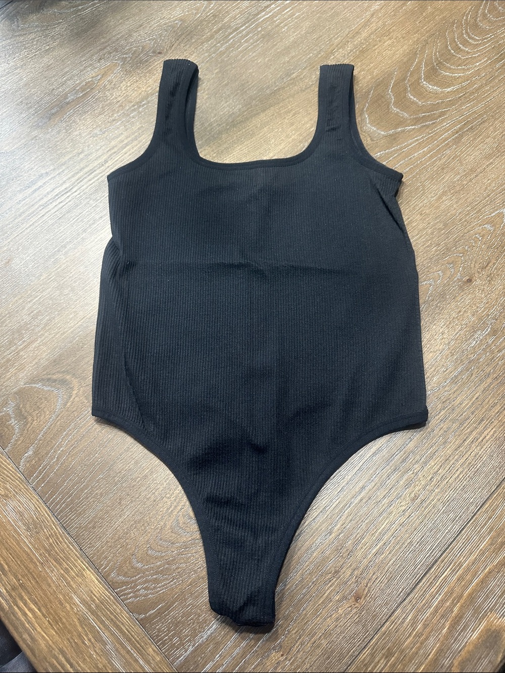 Colsie Black Ribbed Square-Neck Bodysuit